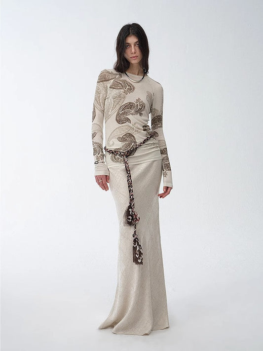 "Light and Breezy" Retro Bias-Cut Linen Blended Straight Fishtail Maxi Skirt