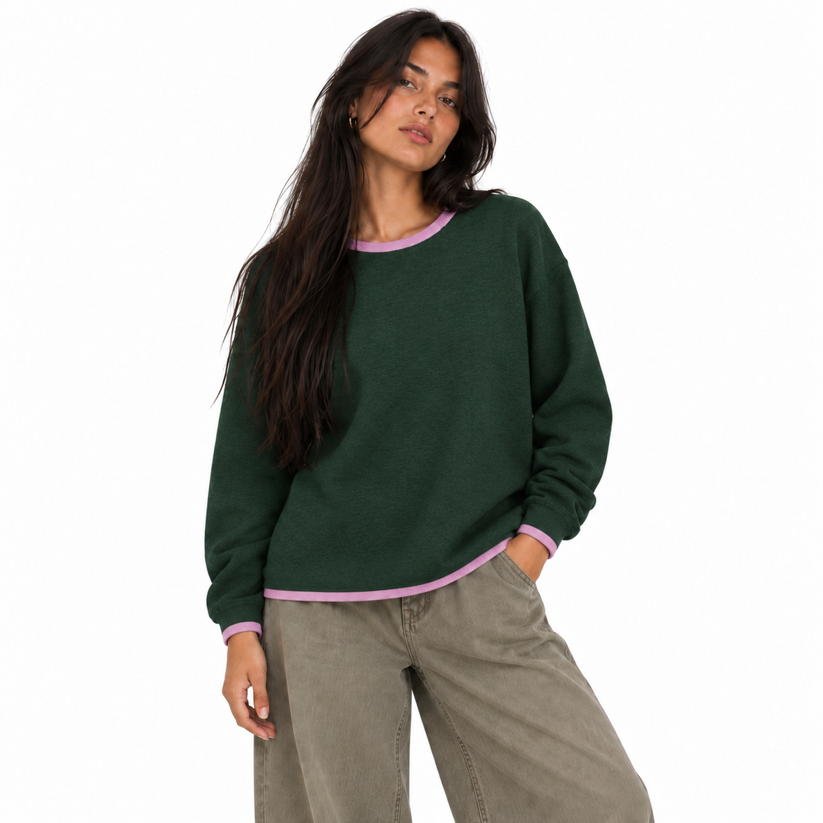 Deep forest straight bottom knitted sweater
