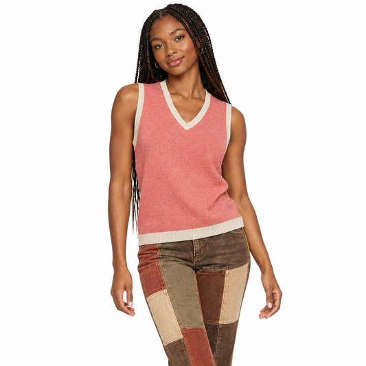 Coral knit v-neck vest