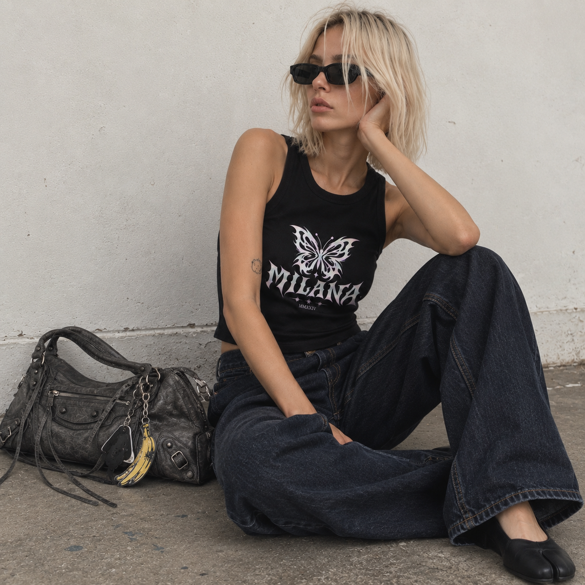 Butterfly Y2K micro rib racer tank top