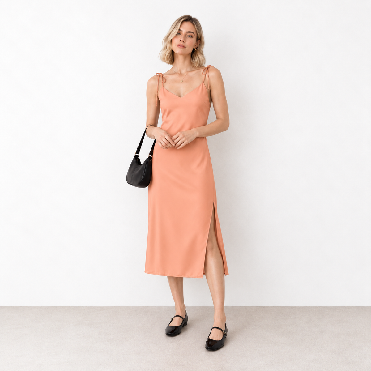 Apricot Tie-strap midi dress