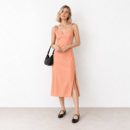 Apricot Tie-strap midi dress