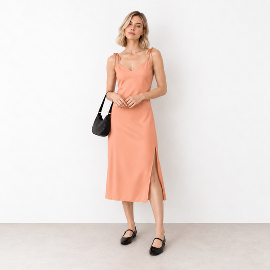 Apricot Tie-strap midi dress